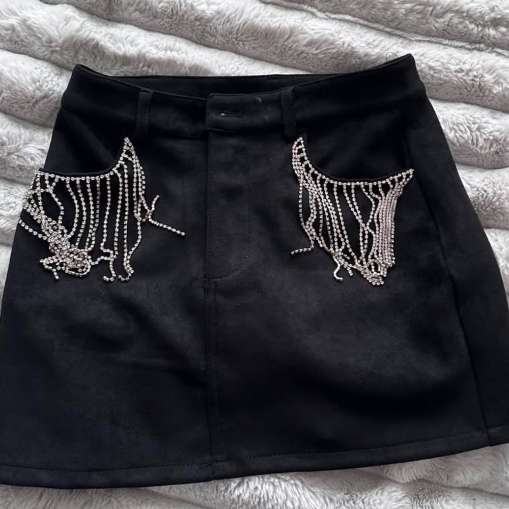 Altar'd State Black Mini Skirt with Silver Accents